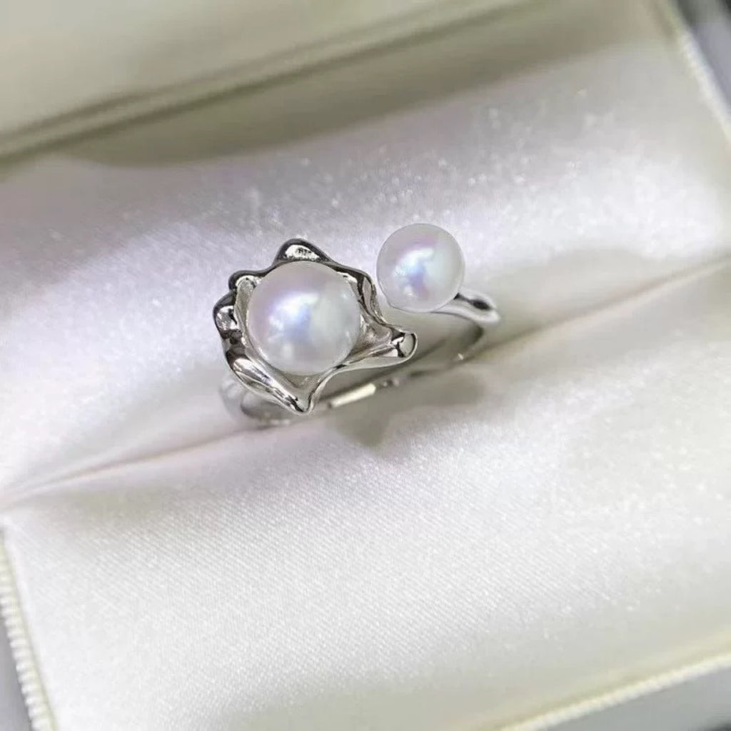 Double-pearl Natural Freshwater Pearl Ring For Women