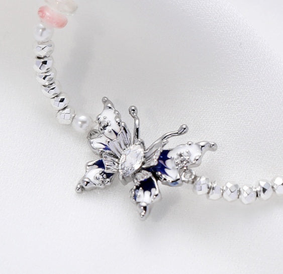Fancy Butterfly Drop Oil Beaded Bracelet Stretch Jewelry For Women
