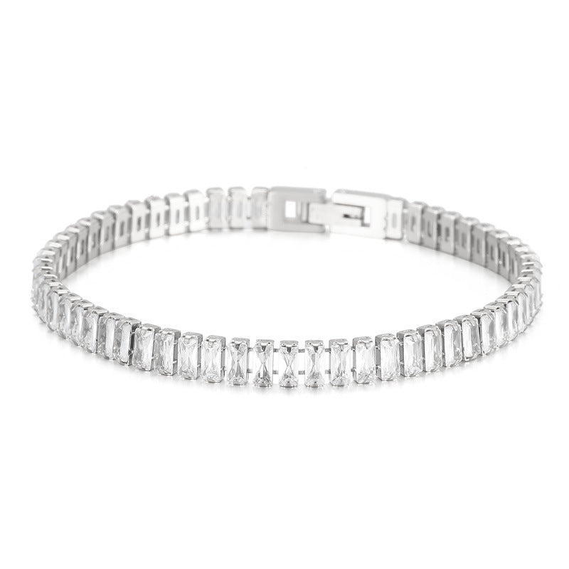 6mm Bracelet 18K Gold Stainless Steel Bracelet Inlaid With Rectangular Colored Zircon Stones