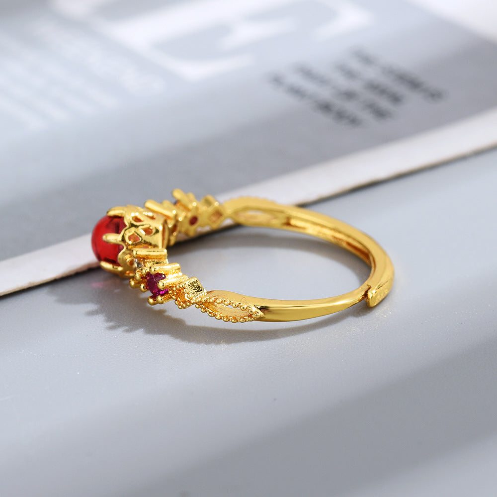 New Style Simple Ring With Natural-Style Rose Garnet And Spinel