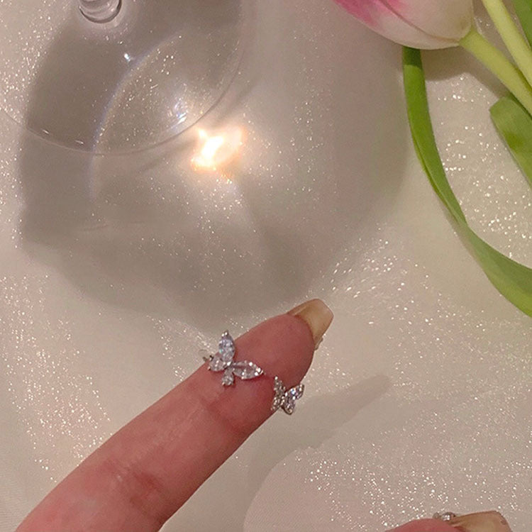 1PCS Ins Style Silver Zircon Ring For Women, Light Luxury Minimalist Design, Adjustable Open Band, Versatile Elegant Jewelry