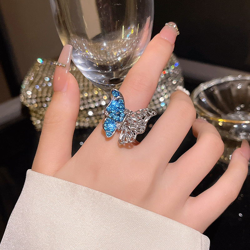 1PCS Ins Style Silver Zircon Ring For Women, Light Luxury Minimalist Design, Adjustable Open Band, Versatile Elegant Jewelry