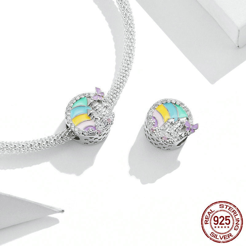 S925 Rainbow Small Castle Beaded Bracelet Original Personality Diy Round Cross-Border Jewelry Accessories