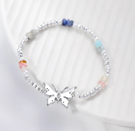 Fancy Butterfly Drop Oil Beaded Bracelet Stretch Jewelry For Women