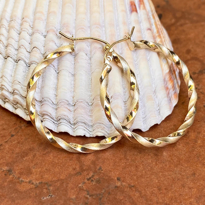 Hong Kong Style Popular Metal Twist Big Hoop Earrings