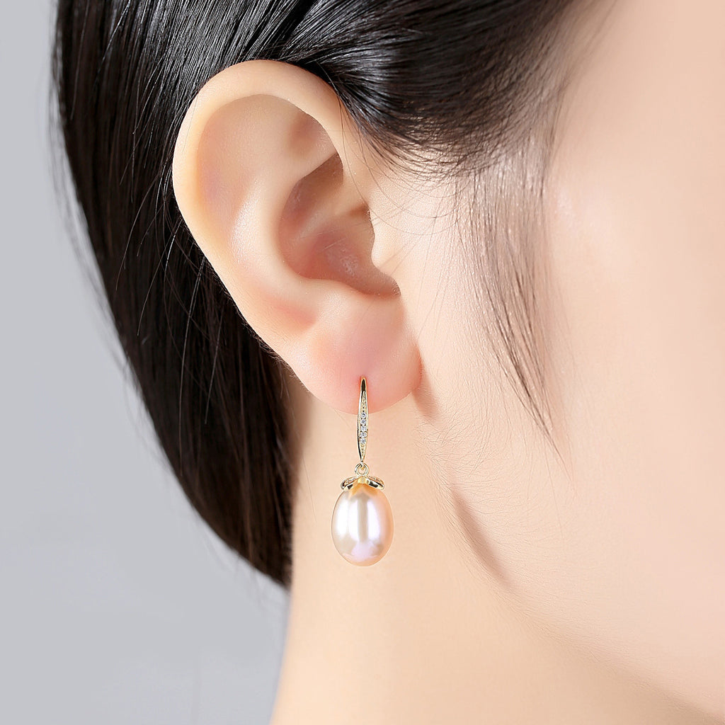 S925 Silver 18K Gold Plated Freshwater Pearl Earrings