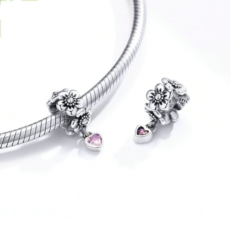 Beaded Bracelet Jewelry Accessories Pieces Pink Flowers S925 Silver Beads