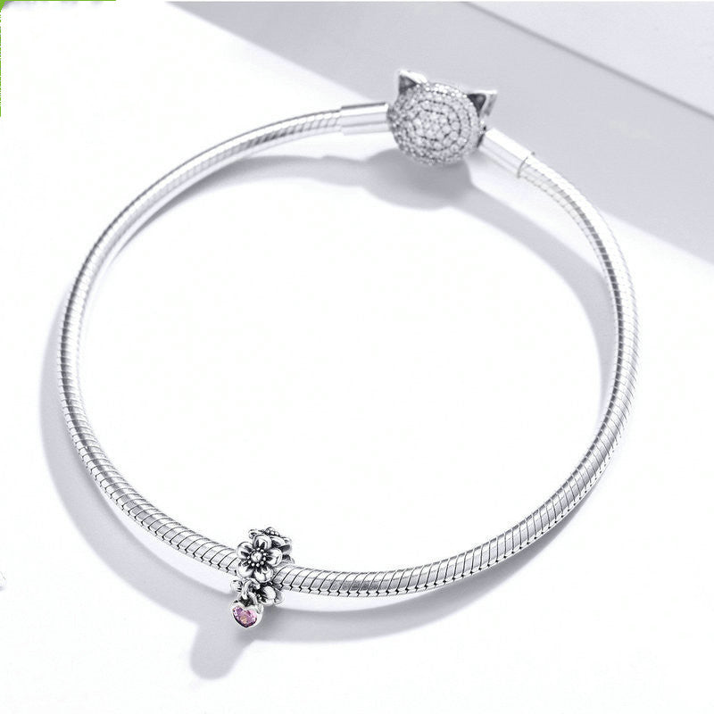 Beaded Bracelet Jewelry Accessories Pieces Pink Flowers S925 Silver Beads