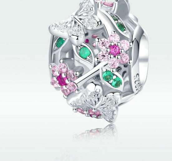 Butterfly Color S925 Sterling Silver Beaded Bracelet Diy Platinum Plated Zircon Bead Jewelry