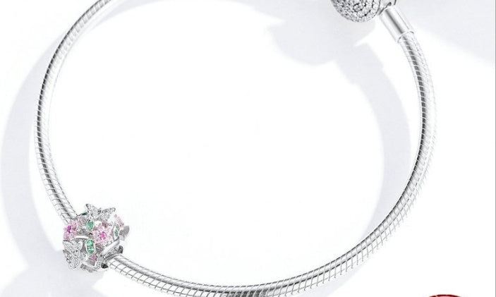 Butterfly Color S925 Sterling Silver Beaded Bracelet Diy Platinum Plated Zircon Bead Jewelry