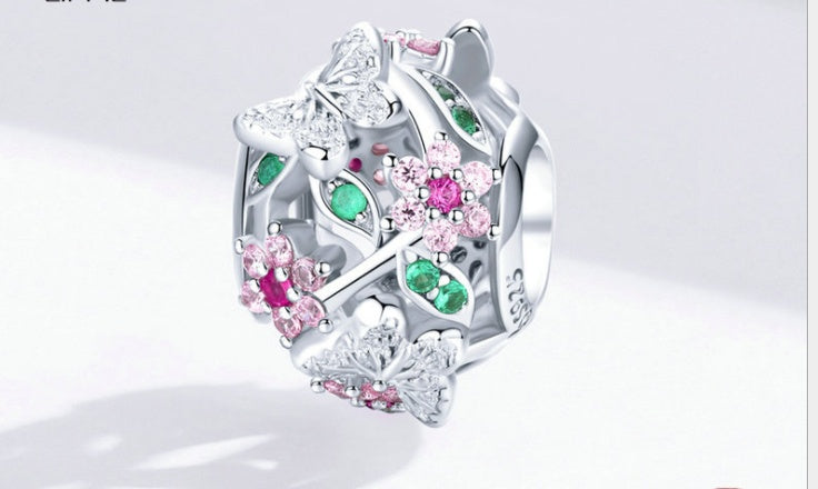 Butterfly Color S925 Sterling Silver Beaded Bracelet Diy Platinum Plated Zircon Bead Jewelry