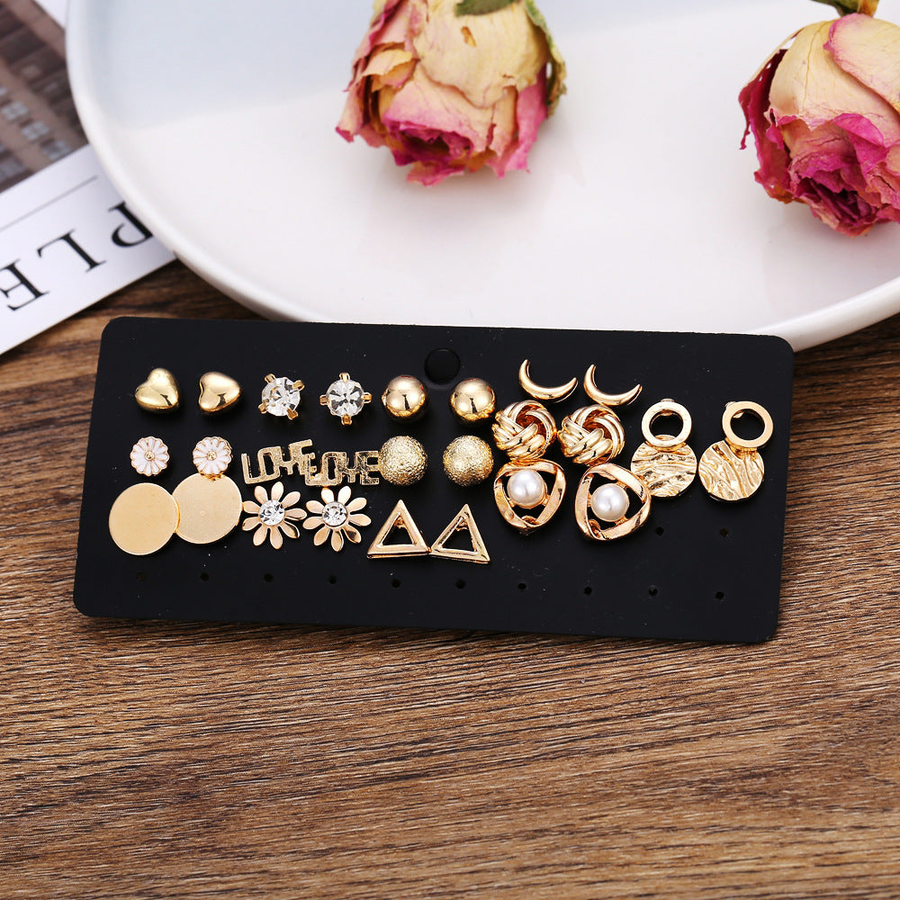 Fashion Flower Rhinestone Earrings Set