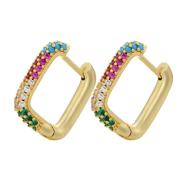 Gold And Silver Small Hoop Crystal Women's Rainbow Earrings Fashion Jewelry Batch