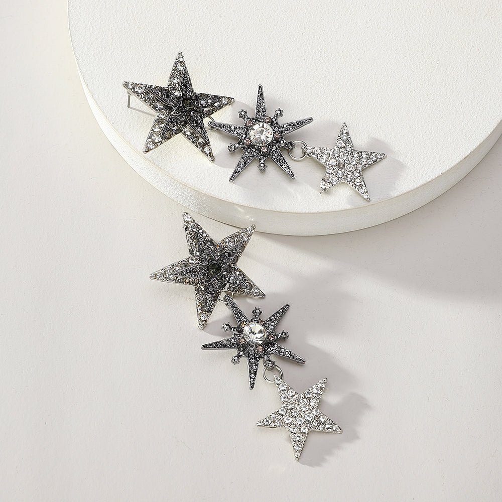 Shiny Rhinestone Three Layer Star Long Drop Earrings For Women Vintage Elegant Party Prom Jewelry Accessories