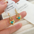 Blue Turquoise Vintage Simple And Versatile C Hoop Gold Silver Earrings