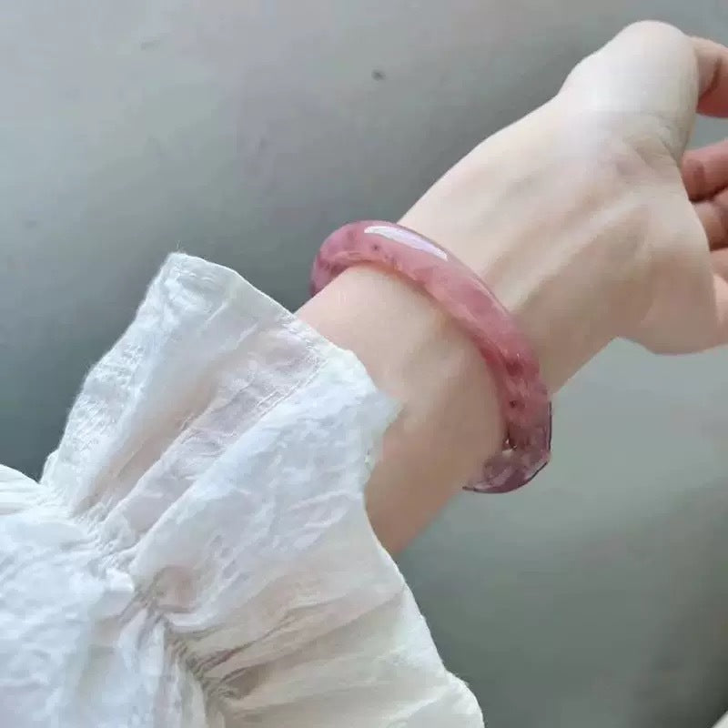 Ice-Translucent Lotus-Pink Quartzite Jade Round-Bar Noble Consort Jade Bracelet