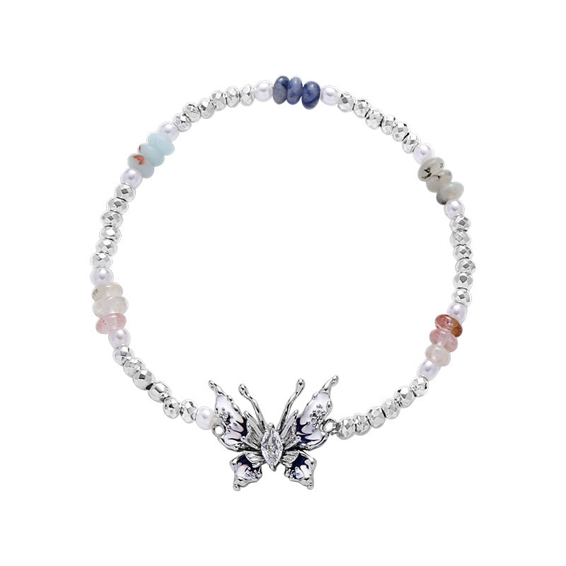 Fancy Butterfly Drop Oil Beaded Bracelet Stretch Jewelry For Women