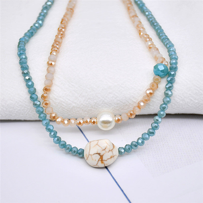 Turquoise Pearl Clavicle Chain Handmade Beaded Jewelry