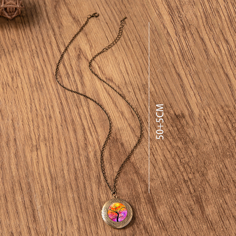Vintage Tree of Life Antique Gold Photo Frame Locket Necklace
