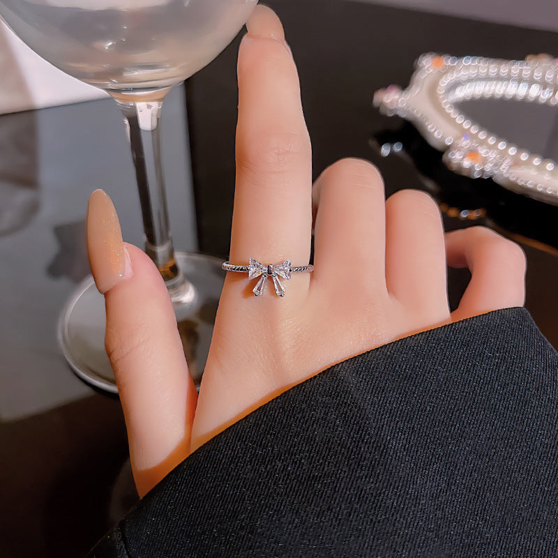 1PCS Ins Style Silver Zircon Ring For Women, Light Luxury Minimalist Design, Adjustable Open Band, Versatile Elegant Jewelry