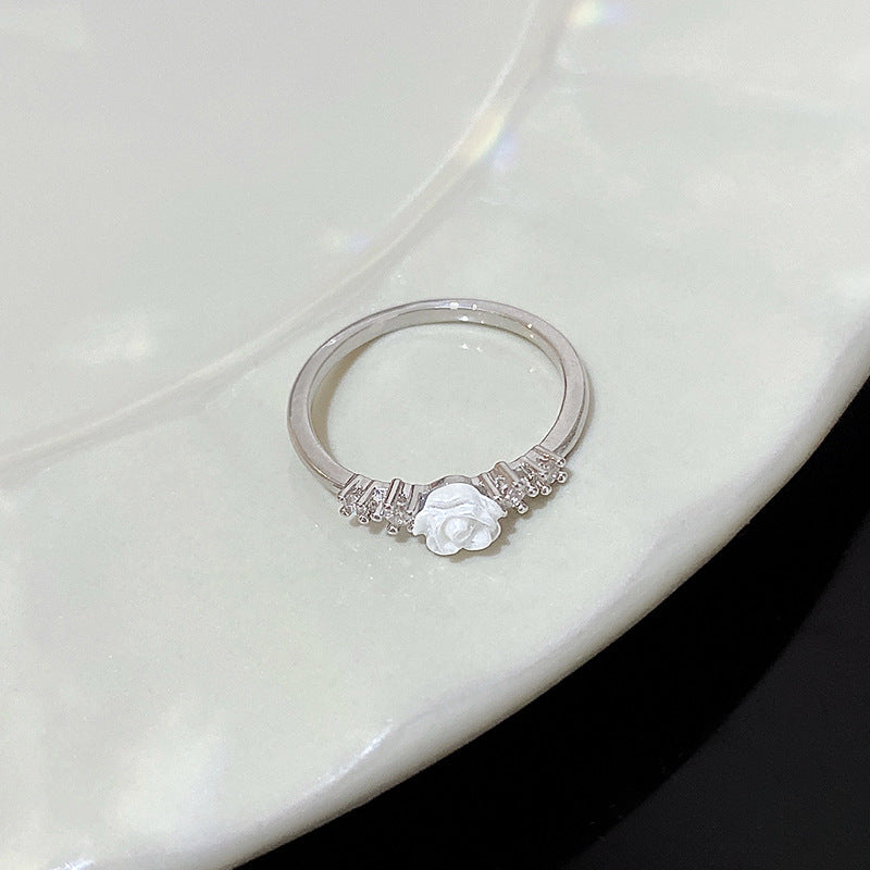 1PCS Ins Style Silver Zircon Ring For Women, Light Luxury Minimalist Design, Adjustable Open Band, Versatile Elegant Jewelry