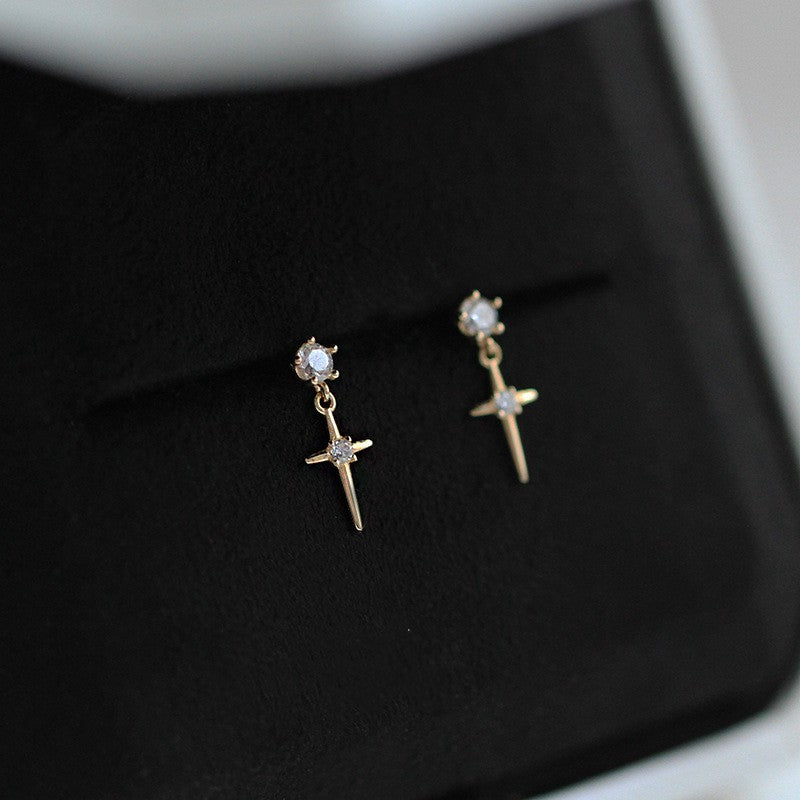 925 Sterling Silver Plated 14K Gold Cross Earrings