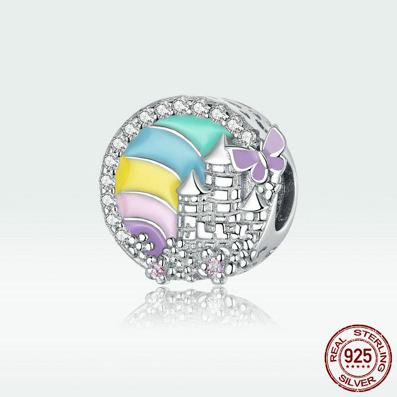 S925 Rainbow Small Castle Beaded Bracelet Original Personality Diy Round Cross-Border Jewelry Accessories