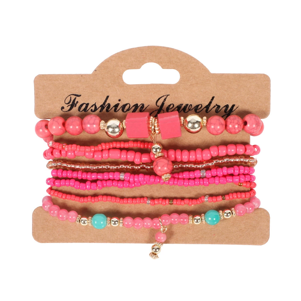 Bohemian Handmade Beads Bracelet Set For Women Summer Colorful Beaded Chain Bangle Men Boho Jewelry Accessories Stone Beads Chain Handmade Bangle Female Fashion Party Jewelry Gift