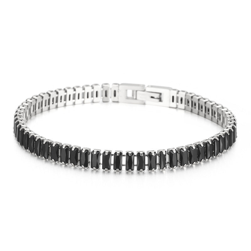 6mm Bracelet 18K Gold Stainless Steel Bracelet Inlaid With Rectangular Colored Zircon Stones
