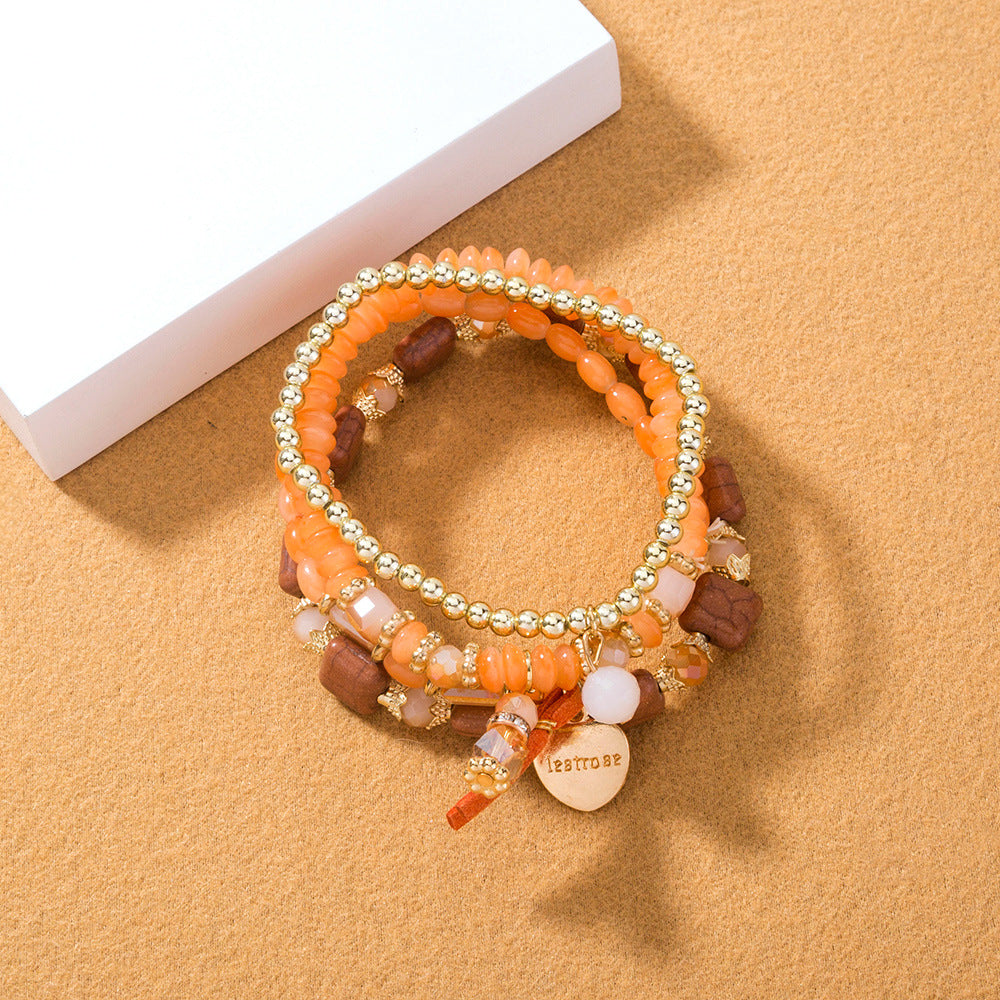 Love With Pendant, Multiple Beaded Bracelets, Ethnic Style Jewelry