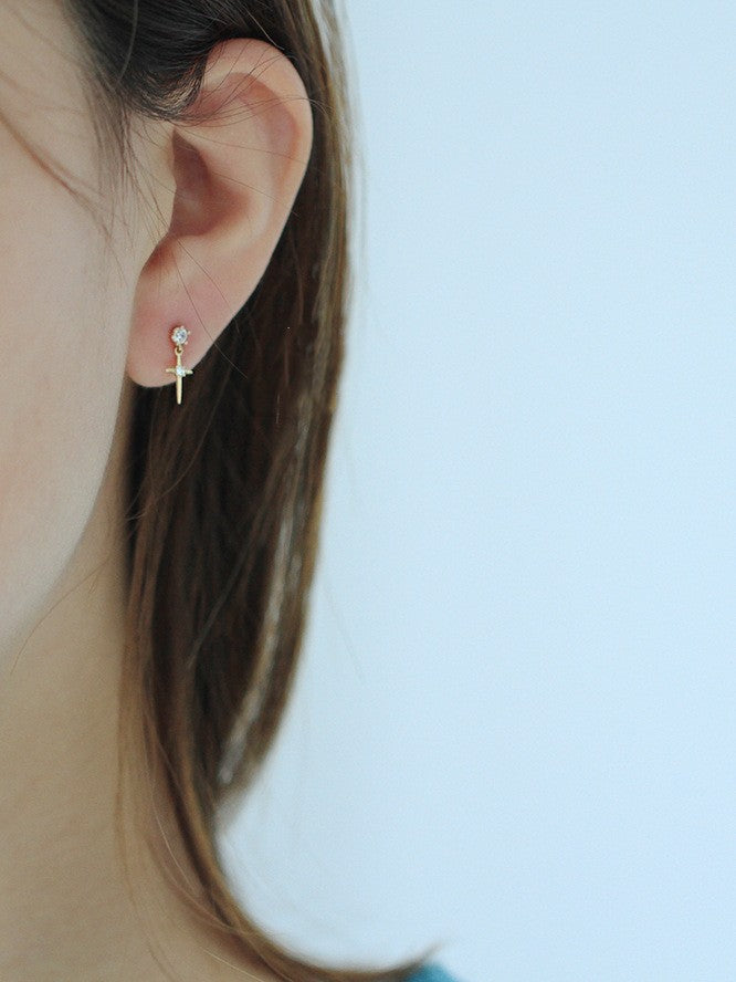 925 Sterling Silver Plated 14K Gold Cross Earrings