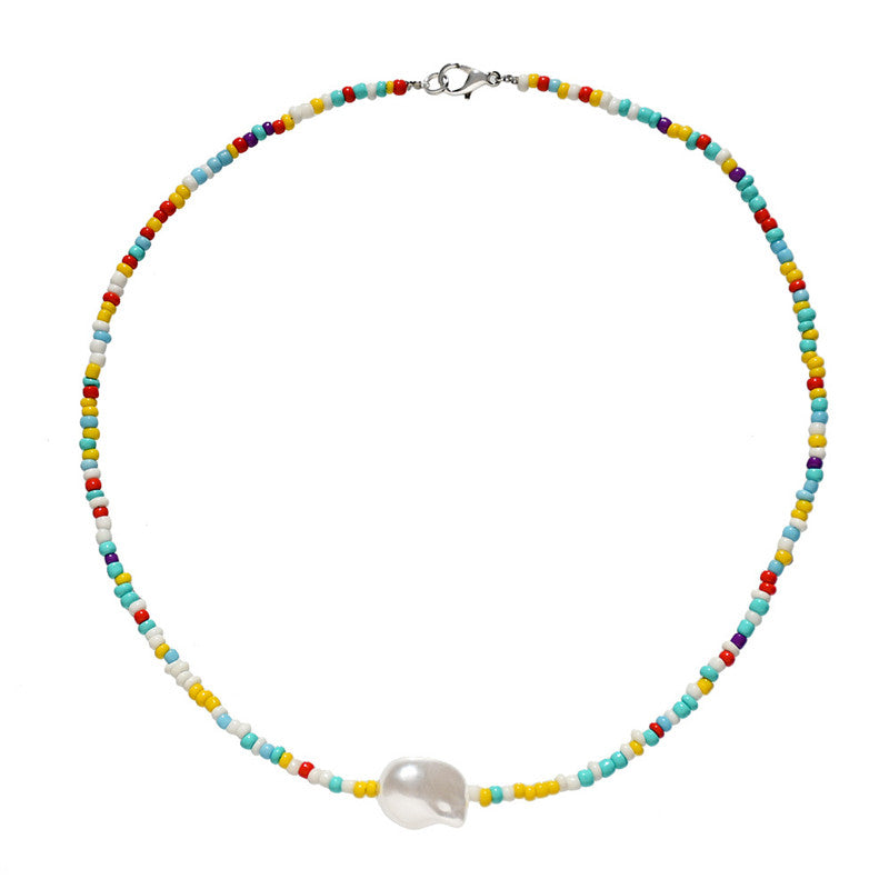 Turquoise Pearl Clavicle Chain Handmade Beaded Jewelry