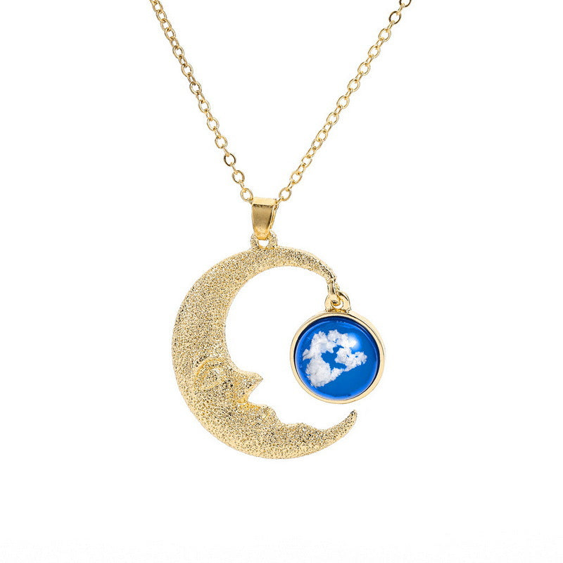 Moon Blue Sky White Cloud Resin Transparent Necklace Alloy