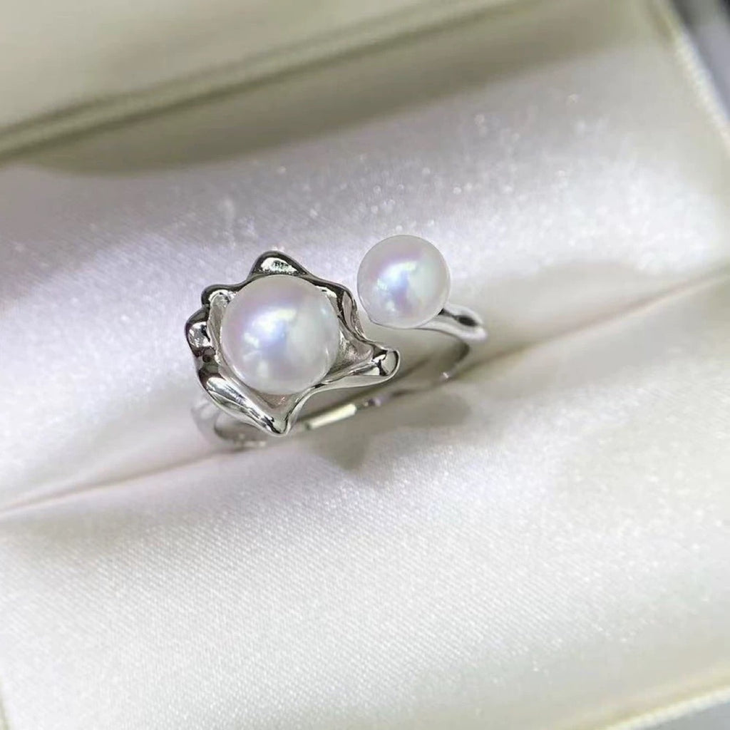 Double-pearl Natural Freshwater Pearl Ring For Women