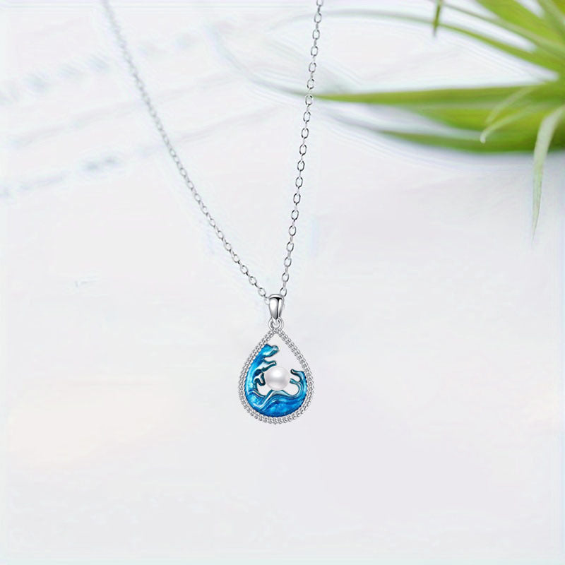 Blue Wave Water Drop Earrings And Pendant Necklace Womens Jewelry Set