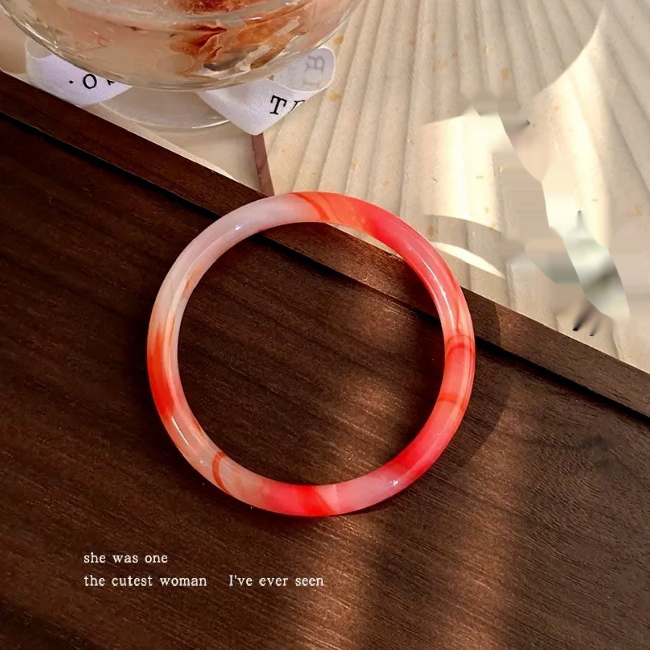 Ice-Translucent Lotus-Pink Quartzite Jade Round-Bar Noble Consort Jade Bracelet