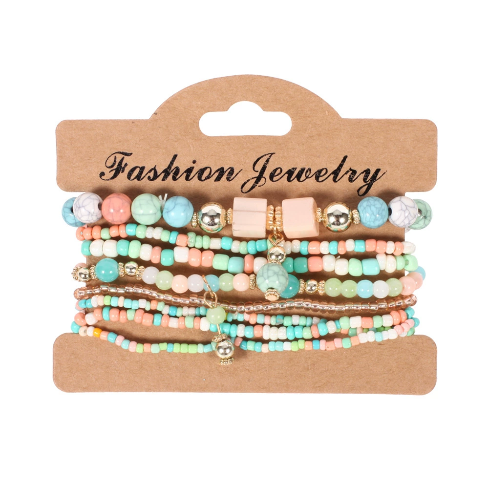 Bohemian Handmade Beads Bracelet Set For Women Summer Colorful Beaded Chain Bangle Men Boho Jewelry Accessories Stone Beads Chain Handmade Bangle Female Fashion Party Jewelry Gift