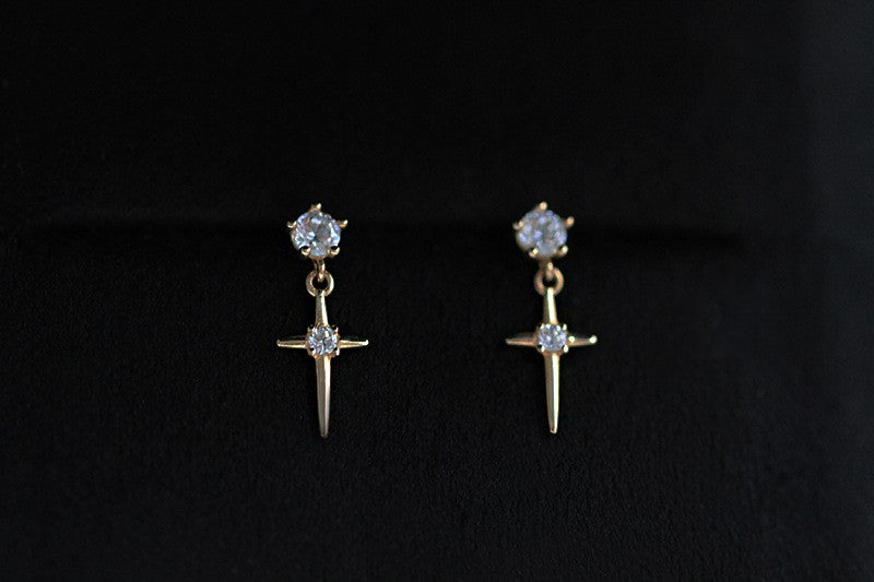 925 Sterling Silver Plated 14K Gold Cross Earrings