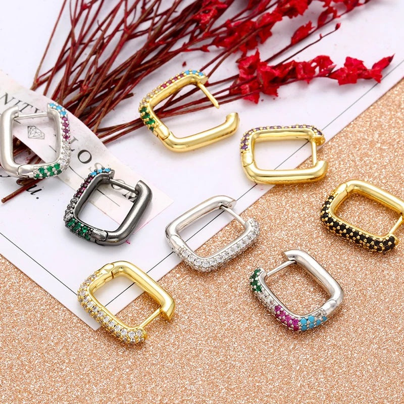 Gold And Silver Small Hoop Crystal Women's Rainbow Earrings Fashion Jewelry Batch