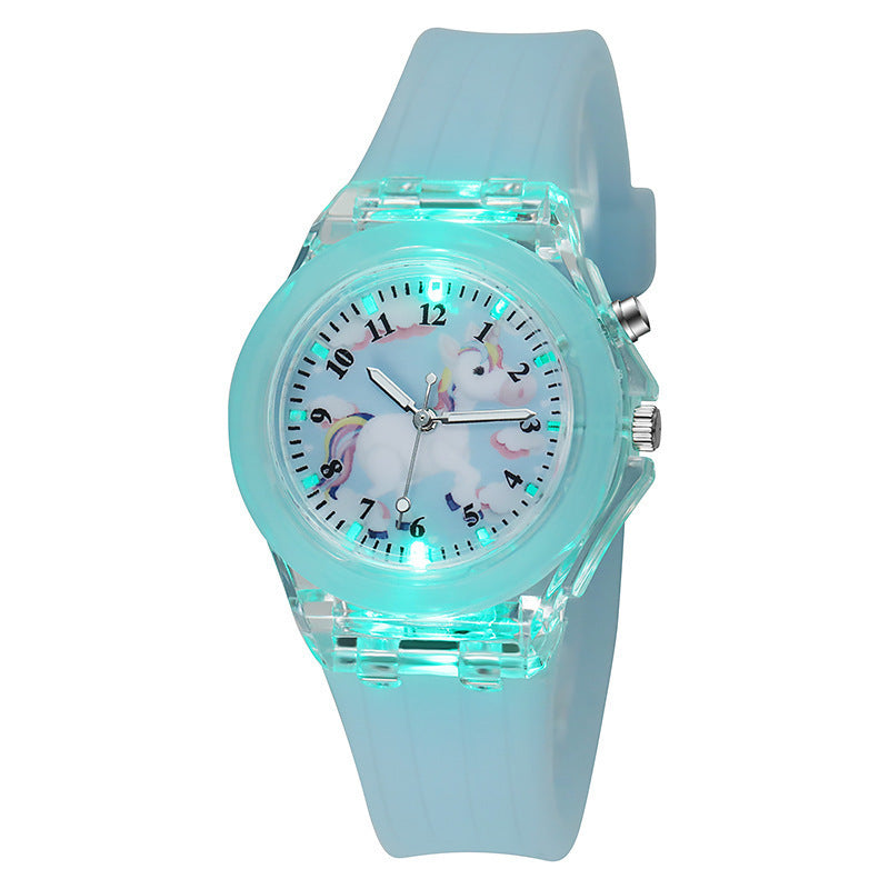 Unicorn Luminous Silicone Quartz Watch For Primary School Kids And Children