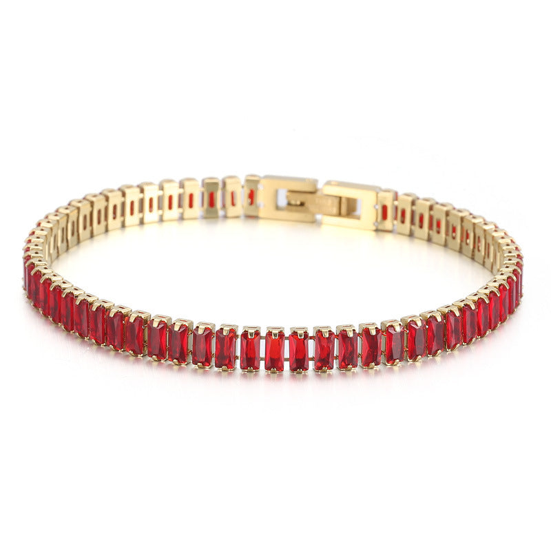 6mm Bracelet 18K Gold Stainless Steel Bracelet Inlaid With Rectangular Colored Zircon Stones