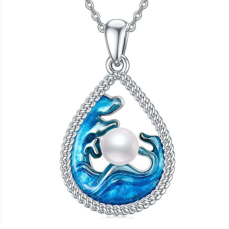 Blue Wave Water Drop Earrings And Pendant Necklace Womens Jewelry Set