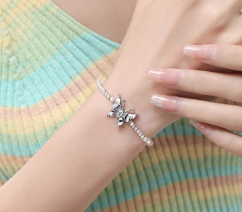 Fancy Butterfly Drop Oil Beaded Bracelet Stretch Jewelry For Women