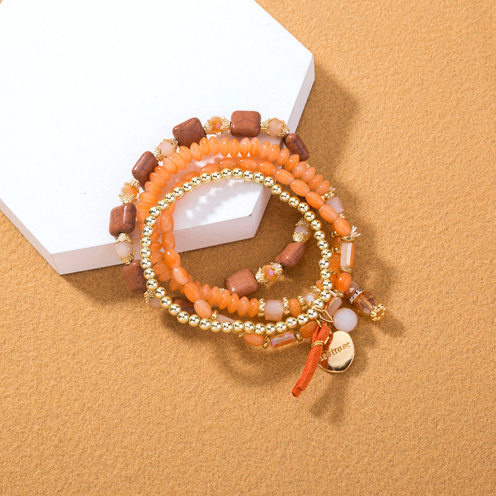 Love With Pendant, Multiple Beaded Bracelets, Ethnic Style Jewelry