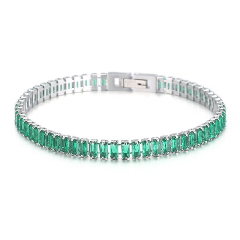 6mm Bracelet 18K Gold Stainless Steel Bracelet Inlaid With Rectangular Colored Zircon Stones