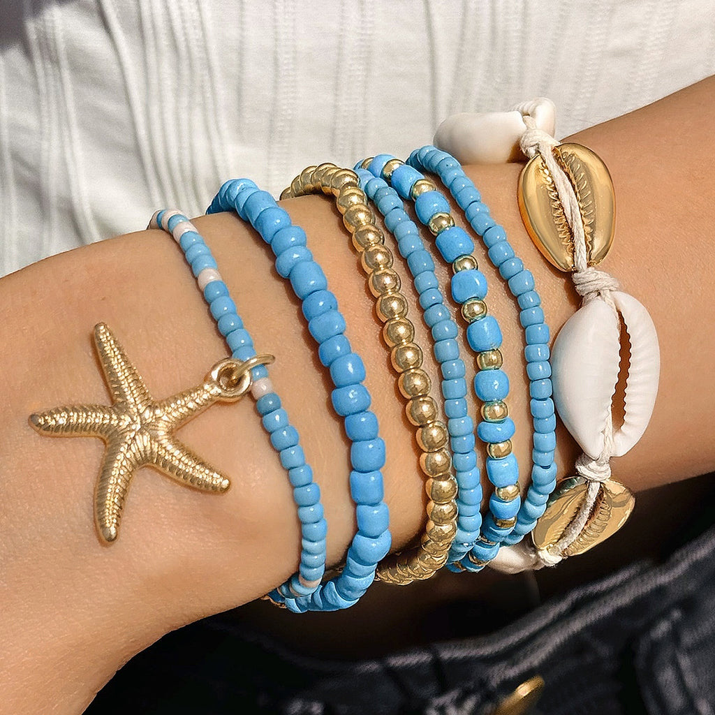 Shell Jewelry Bohemian Resort-Style Beaded Braided Bracelet With Starfish And Seed Beads