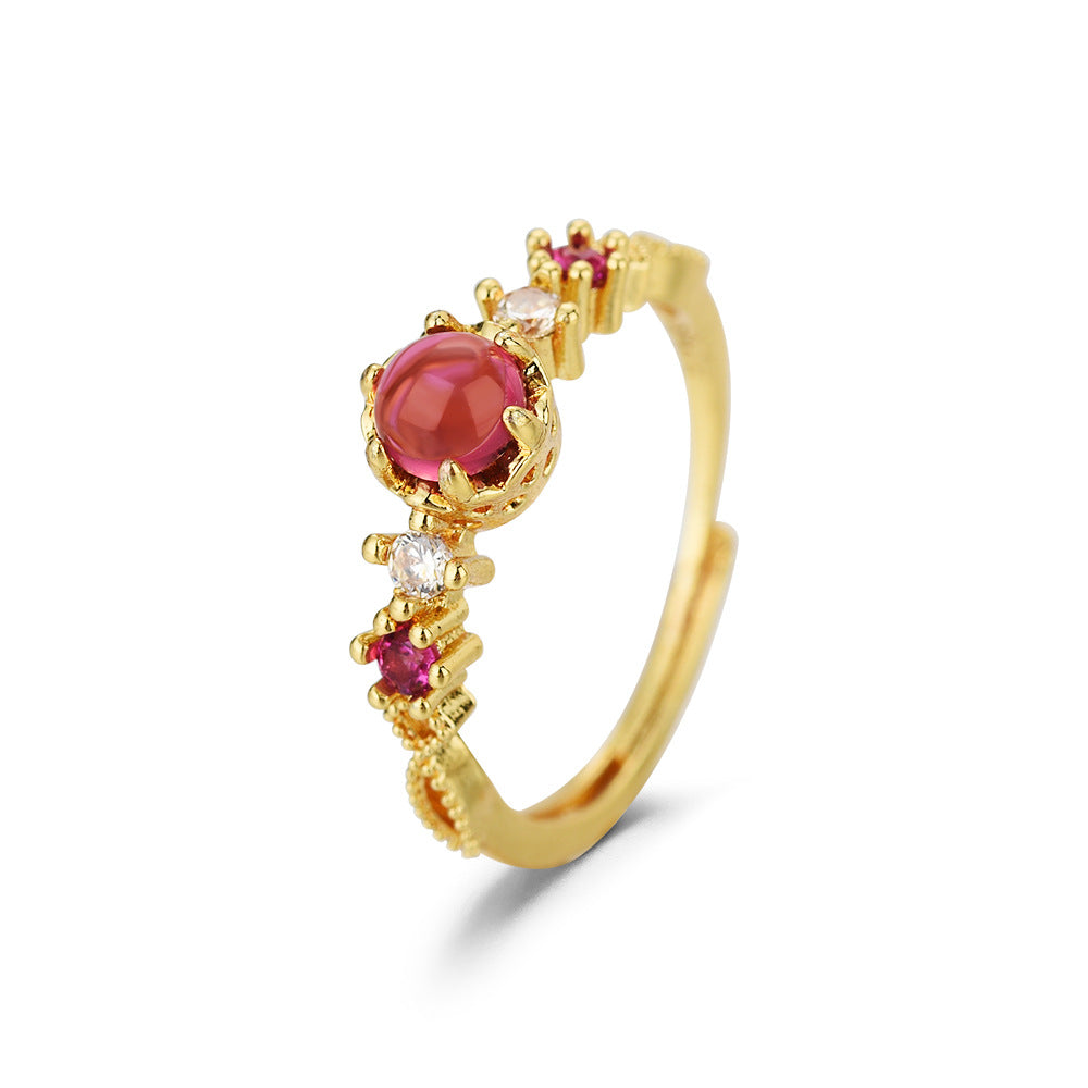 New Style Simple Ring With Natural-Style Rose Garnet And Spinel
