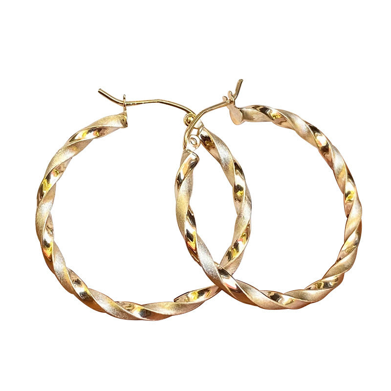 Hong Kong Style Popular Metal Twist Big Hoop Earrings