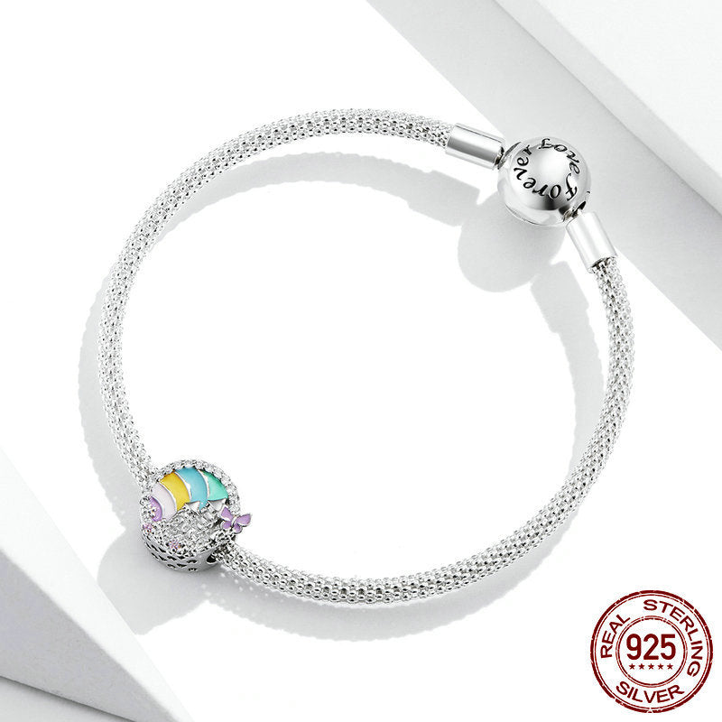 S925 Rainbow Small Castle Beaded Bracelet Original Personality Diy Round Cross-Border Jewelry Accessories