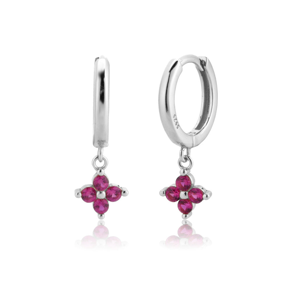 Sterling Silver Stone Rose Red White Stone Earrings Jewelry